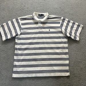 Polo‎ Ralph Lauren Polo Shirt Mens XXL White Navy Striped Snap Collared Preppy